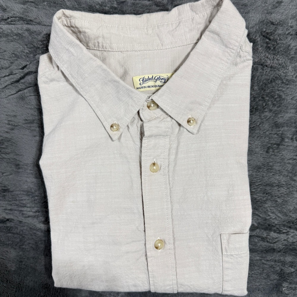 Faded Glory Button Down Shirt Mens 2XLT Khaki Short Sleeve Cotton FM27Y056BT